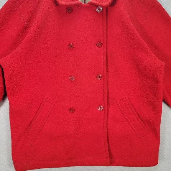Liz Claiborne Liz Wear Red Collared Button Up Cozy Y2K Pea Coat - Picture 3 of 16